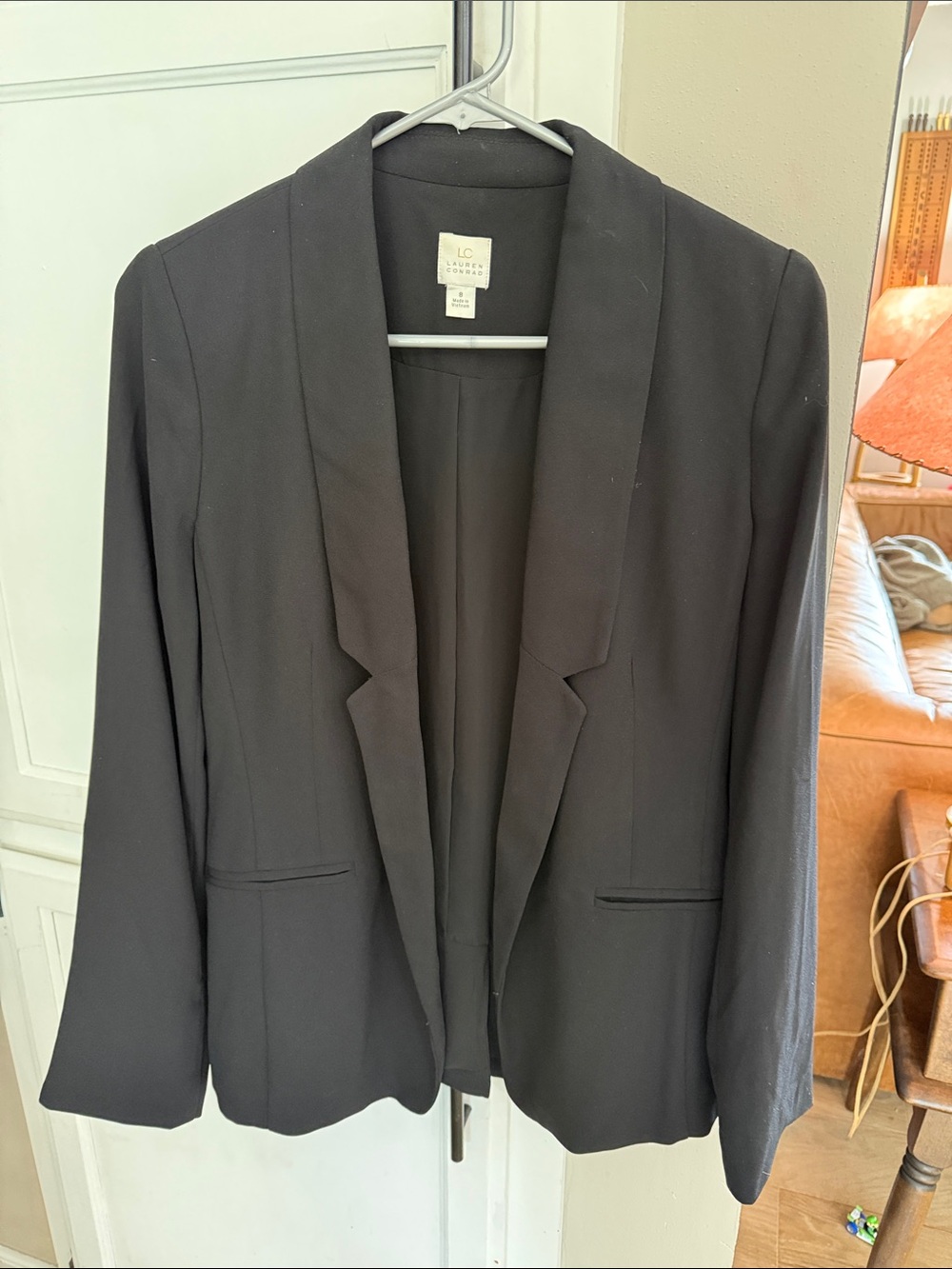 LC Lauren Conrad Black Open-Front Shawl Collar Blazer